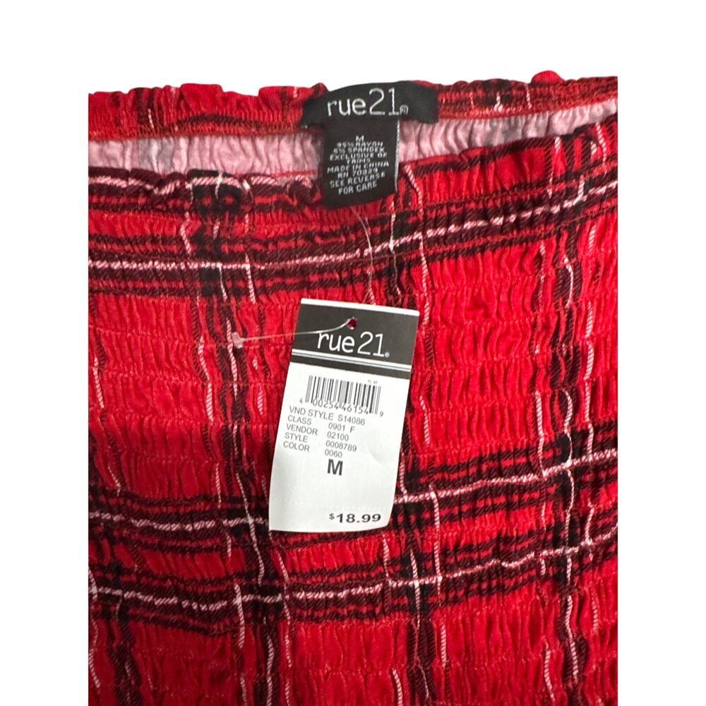 Rue‎ 21 Red Plaid Long Sleeve Crop Top - Size: Medium